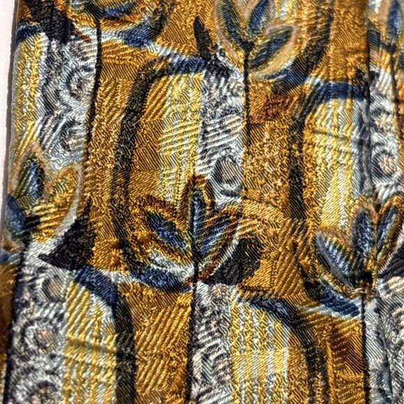 Ermenegildo ZEGNA REPP Tie Gold Blue Silver Italy 100% Woven Silk 60” X 3 3/4” - Picture 14 of 16
